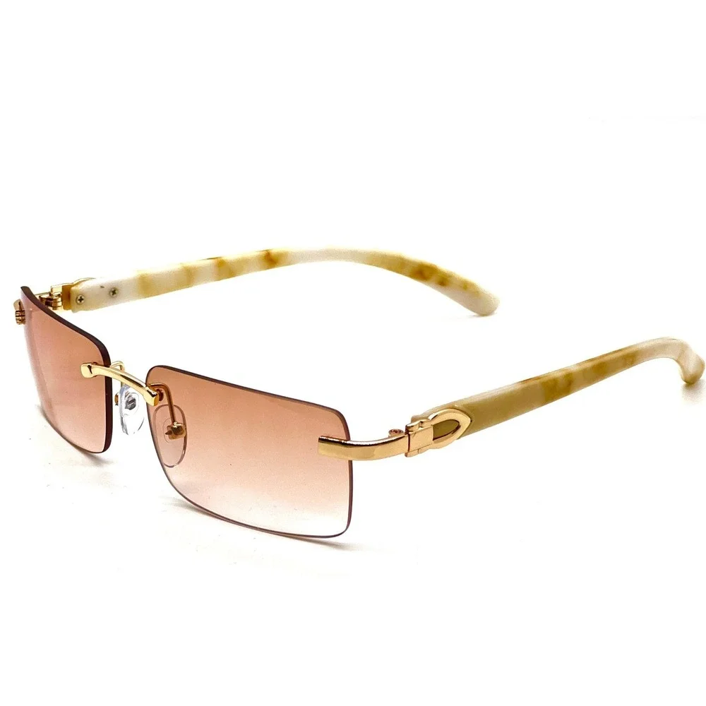 Frameless Sunglasses Rectangle Gold Frame Champagne Lens‎ Fashion Shades Gafas